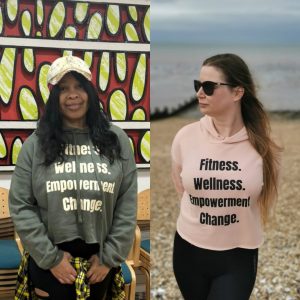 Fitness, wellness, empowerment, change, woman up 2024 design, khaki , peach, cropped hoodie